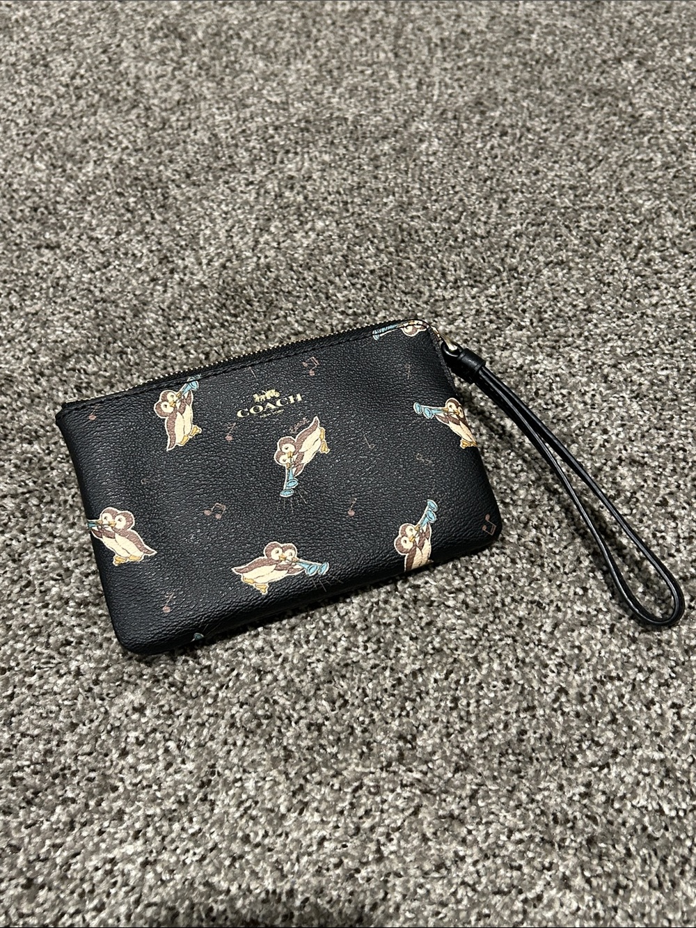 Coach Black Wristlet Pouch with penguin print